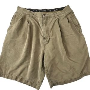 Tommy Bahama Mens Shorts Size 35 100% Silk Pleated Tan‎ Brown Khaki 8" Inseam